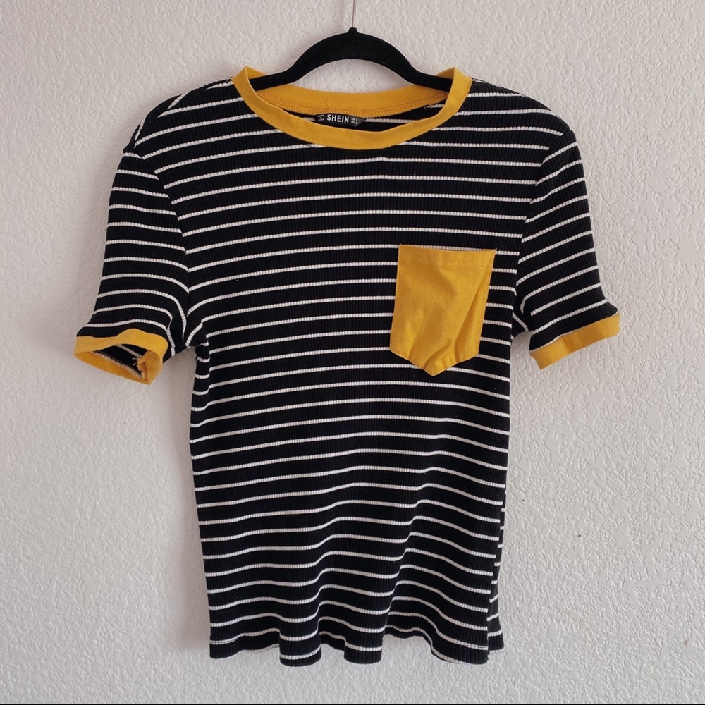 Striped Ribbed Shirt with Yellow Detailing